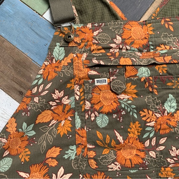 NWT Duluth 3X x31L Heirloom Gardening Lined Bib Overalls Loden Autumn Leaves - Picture 2 of 9